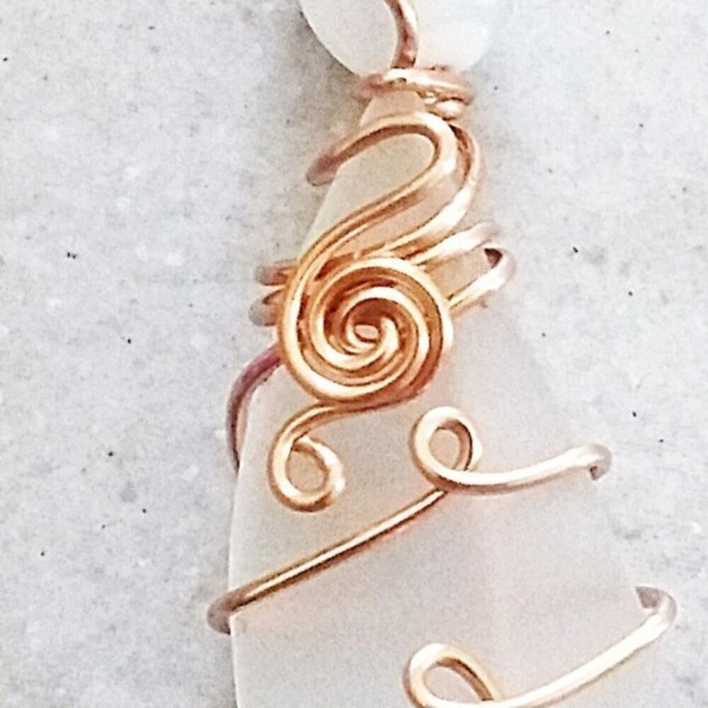 Wire Wrapped Tumbled Glass & Fire Agate Pendant! Unique One-of-a-kind